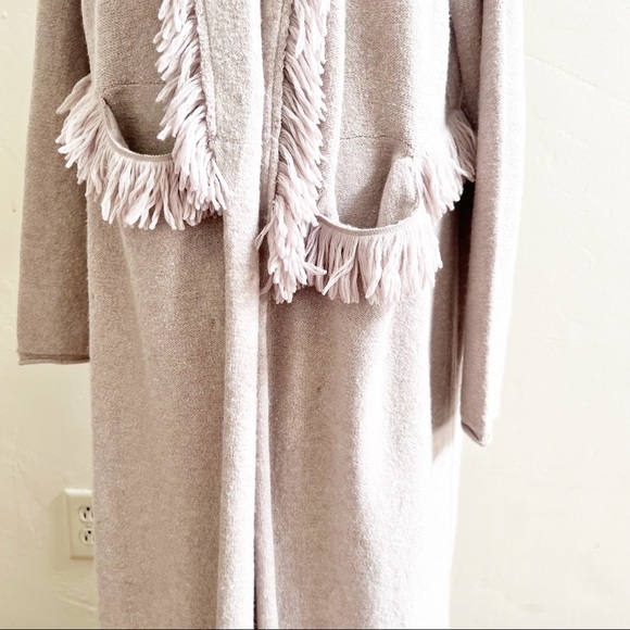 Free People Longline Fringed Bohemian Cardigan Hooded Size Large - Picture 8 of 11